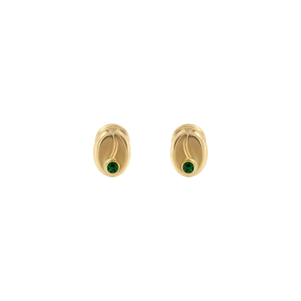 18ct gold Coffee bean earrings with green stone