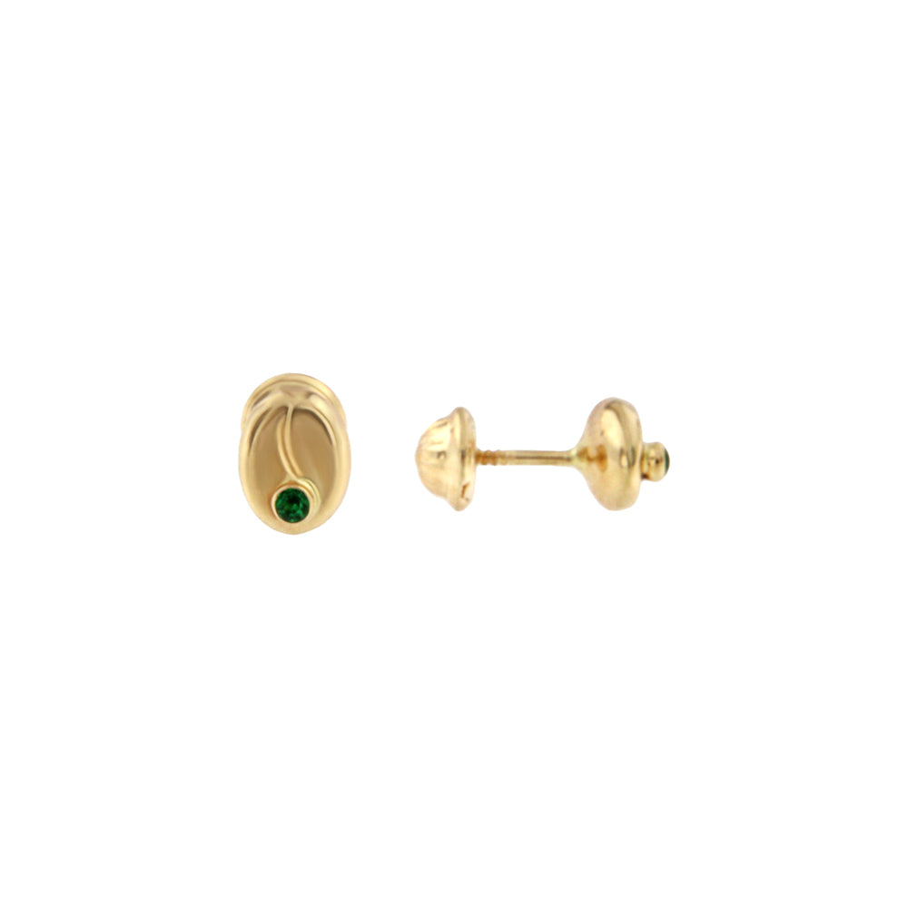 18ct gold Coffee bean earrings with green stone