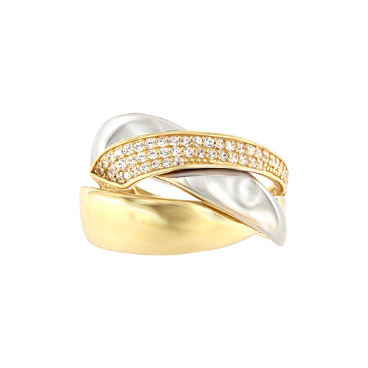 18ct gold Two-tone ring crossed with white stones