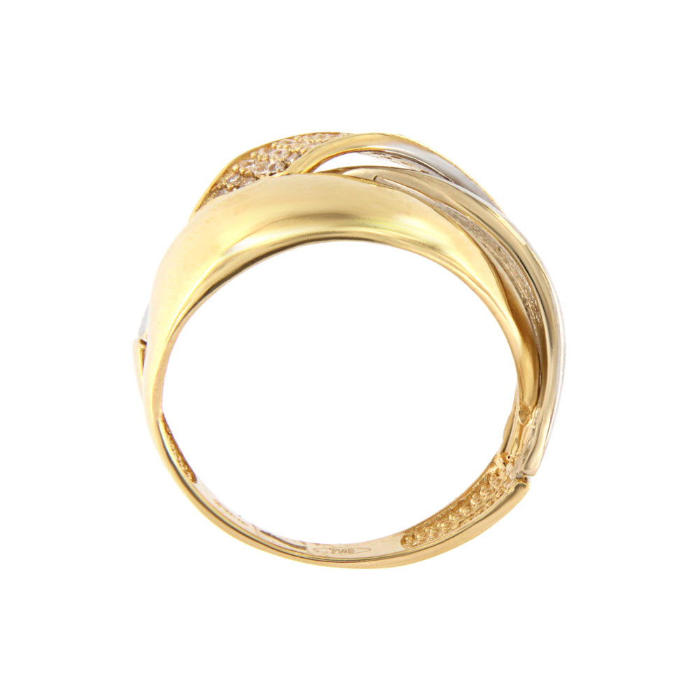 18ct gold Two-tone ring crossed with white stones