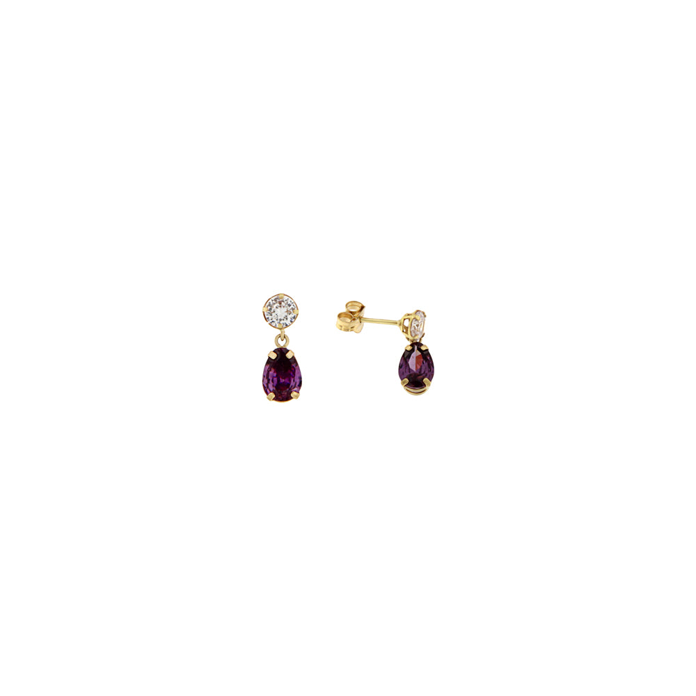18ct gold Long purple drop earrings