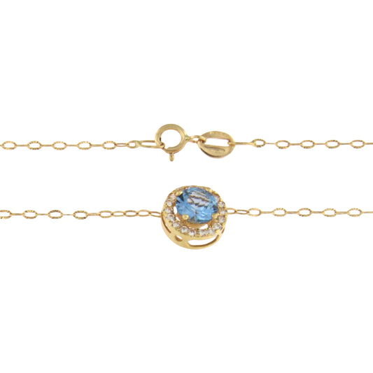 18ct gold Round light blue stone necklace