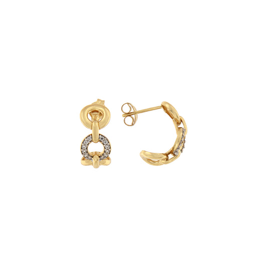 18ct gold Half hoop earrings with triple circle and stones