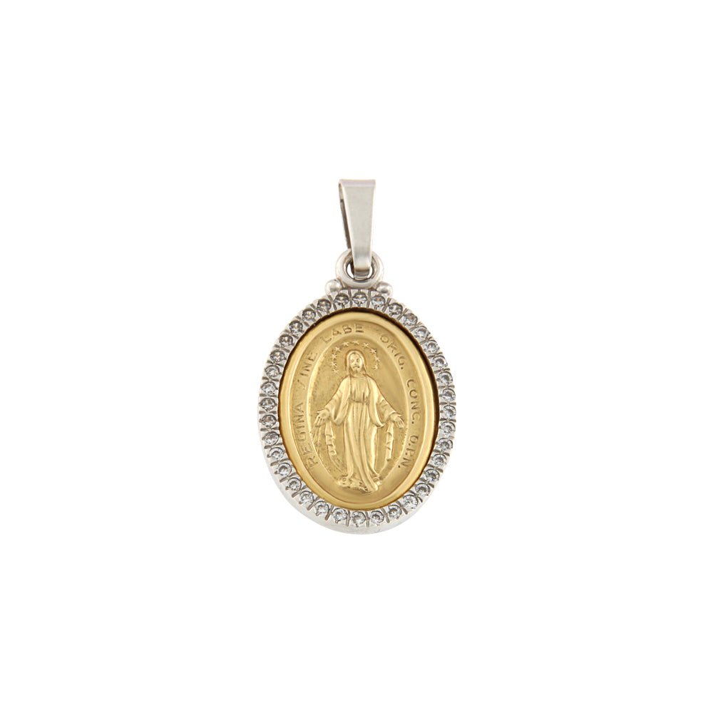 18ct gold Bicolor "The Miraculous" medal pendant with stones
