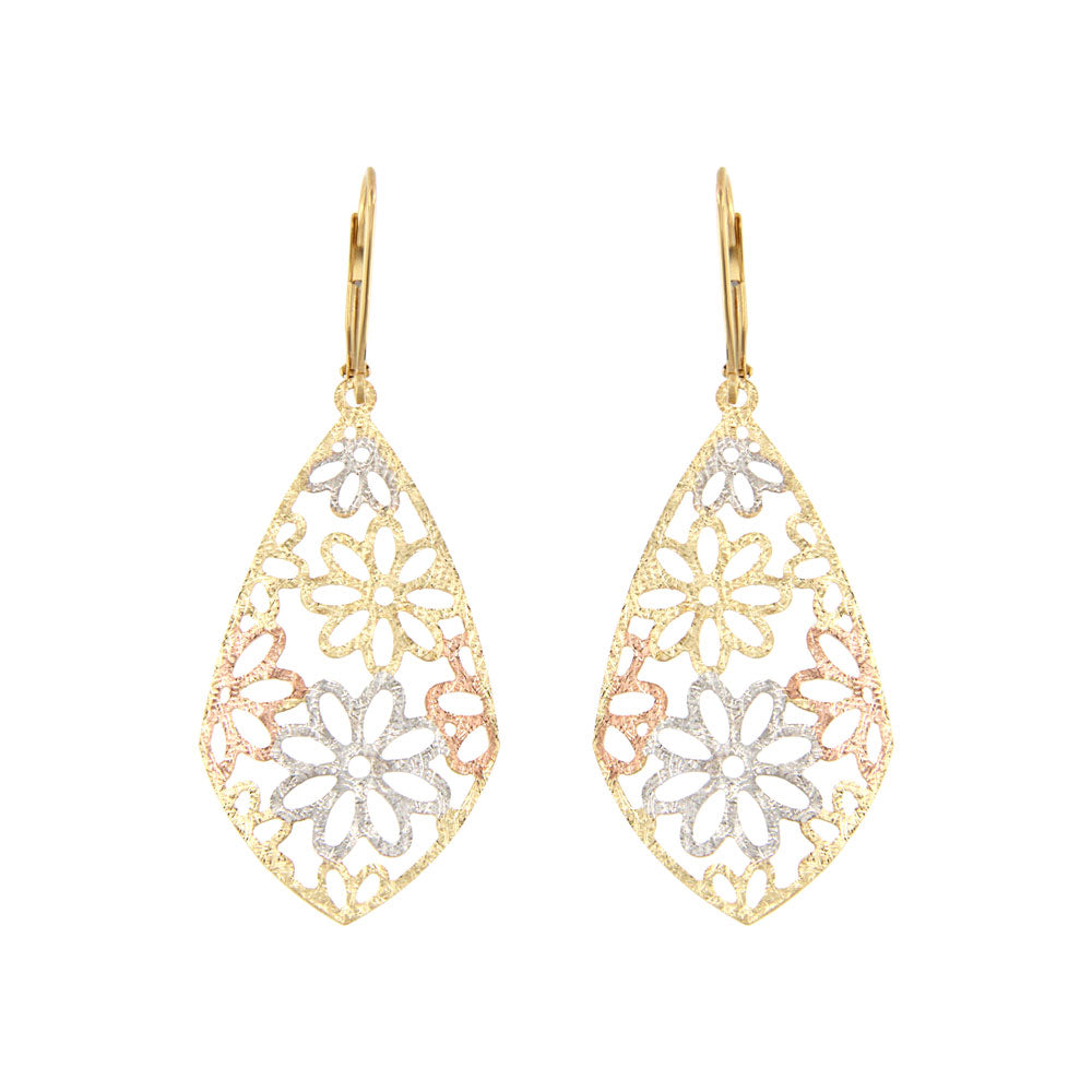 18ct gold Bicolor flowers drop earrings