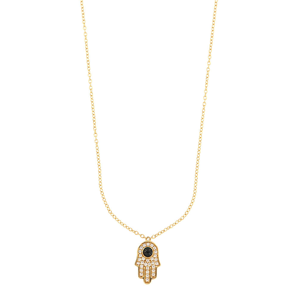 18ct gold Hand of Fatima necklace with stones