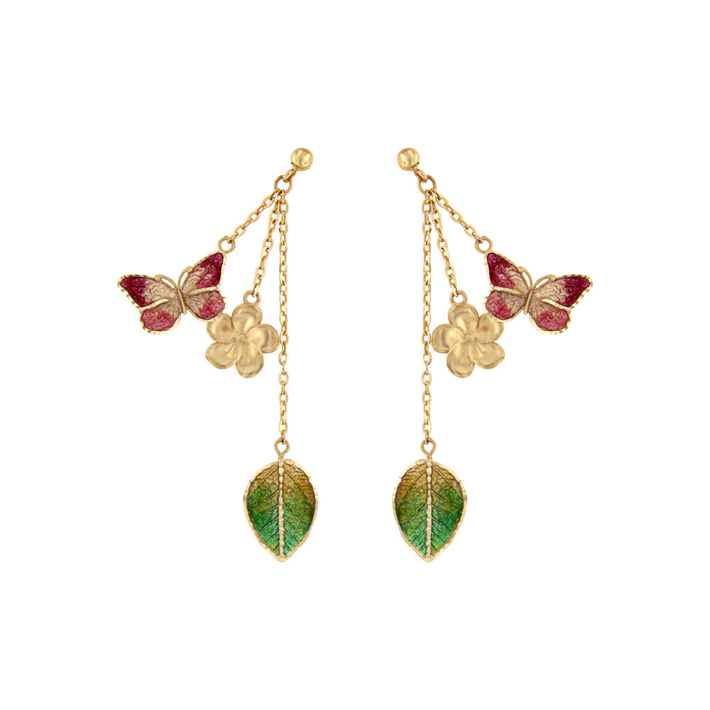 18ct gold Butterfly Flower Leaf Earrings