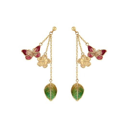 18ct gold Butterfly Flower Leaf Earrings