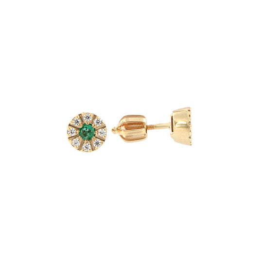 18ct gold Emerald and zirconia stud earrings