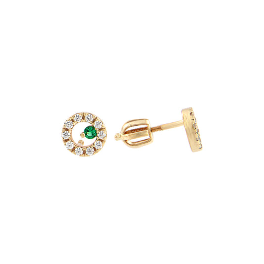 18ct gold Emerald and zirconia stud earrings