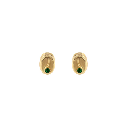18ct gold Coffee bean earrings with green stone