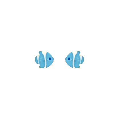 18ct gold Girl blue fish stud earrings