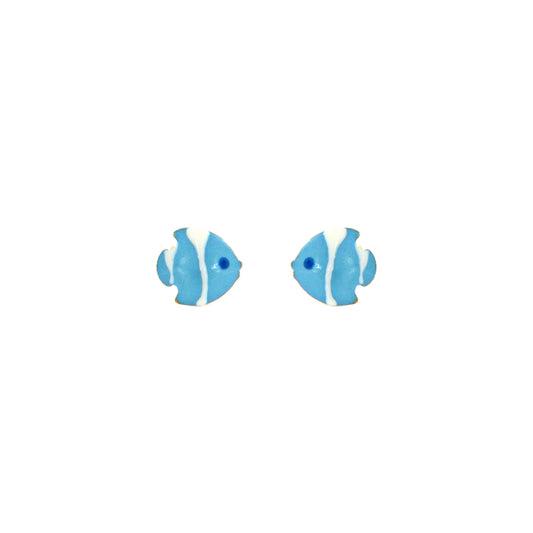 18ct gold Girl blue fish stud earrings