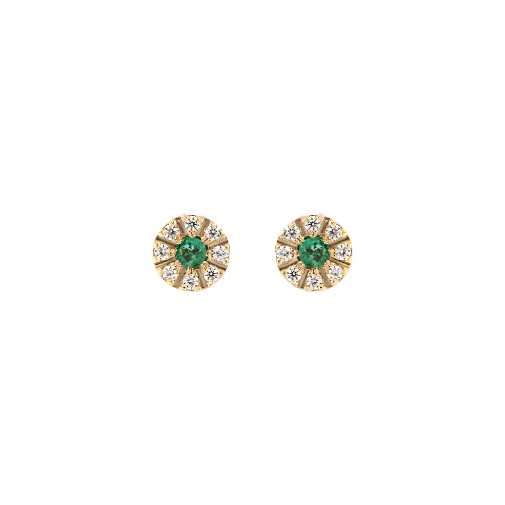 18ct gold Emerald and zirconia stud earrings