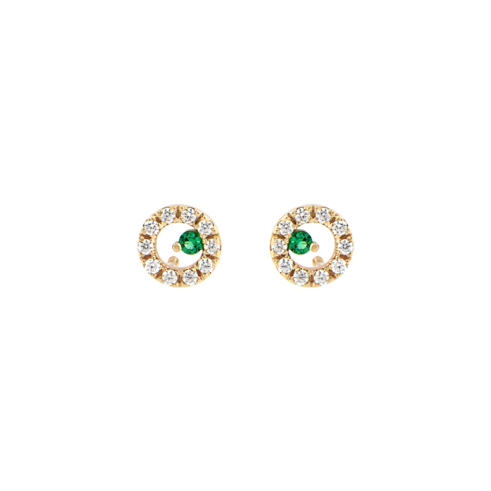 18ct gold Emerald and zirconia stud earrings