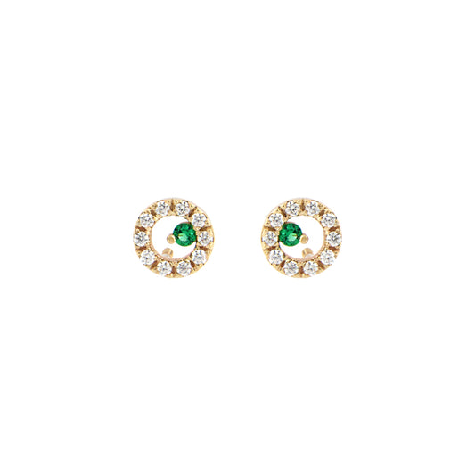 18ct gold Emerald and zirconia stud earrings