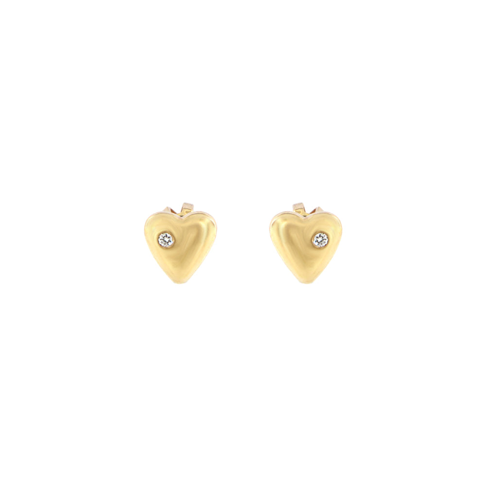 18ct gold Heart with diamonds stud earrings