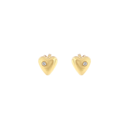 18ct gold Heart with diamonds stud earrings