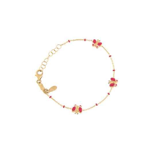 18ct gold Baby bracelet pink buterfly