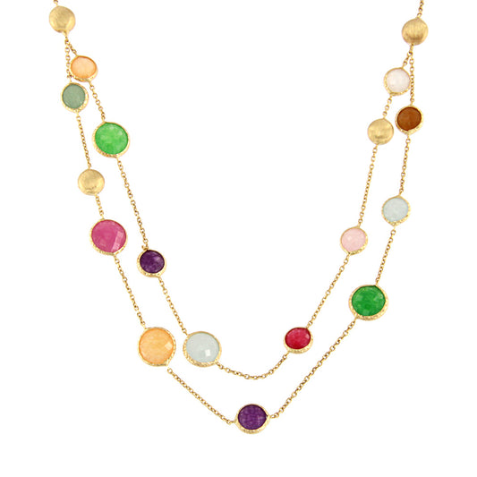 18ct gold Double necklace with multicolored stones