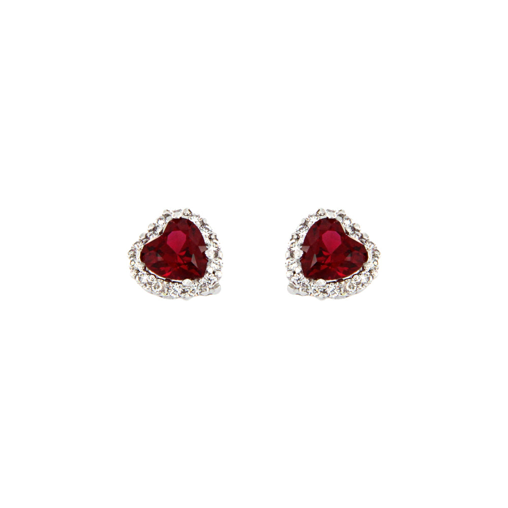 18ct gold Red stone hearts earrings