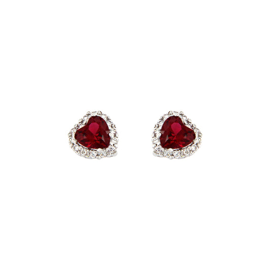 18ct gold Red stone hearts earrings