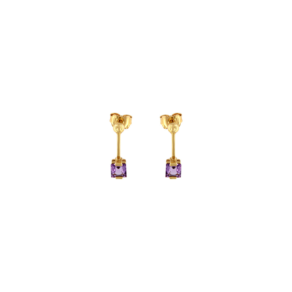 18ct gold Square purple stone earrings