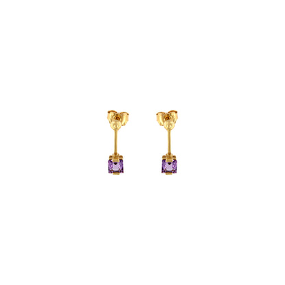 18ct gold Square purple stone earrings