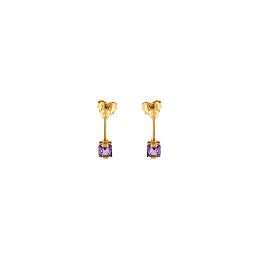 18ct gold Square purple stone earrings