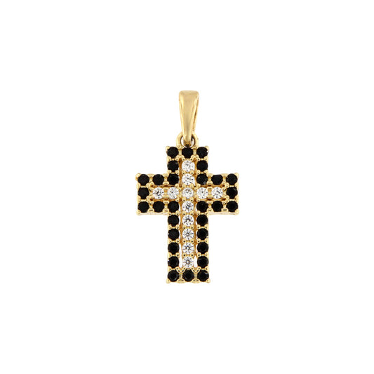 18ct gold Cross pendant with white/black stones