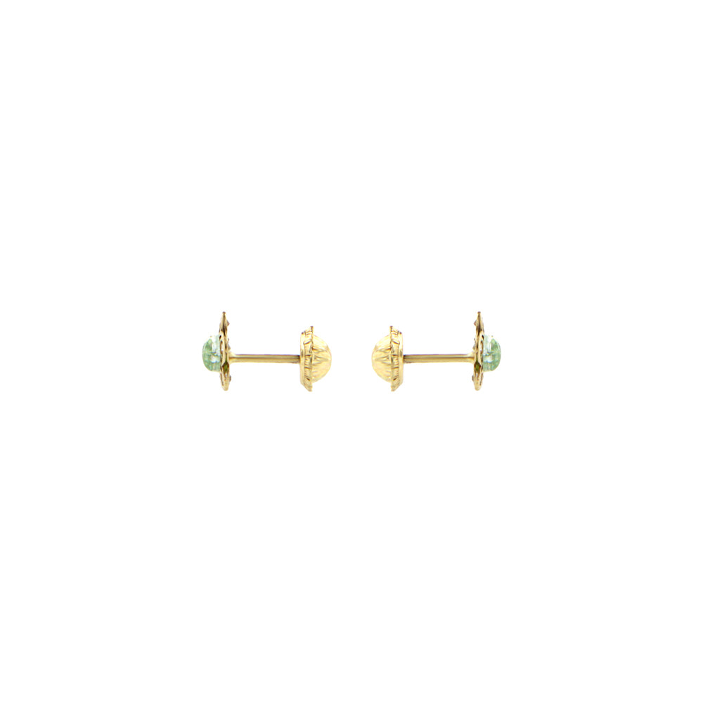 18ct gold Green stone flower earrings