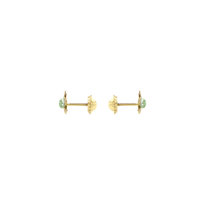 18ct gold Green stone flower earrings