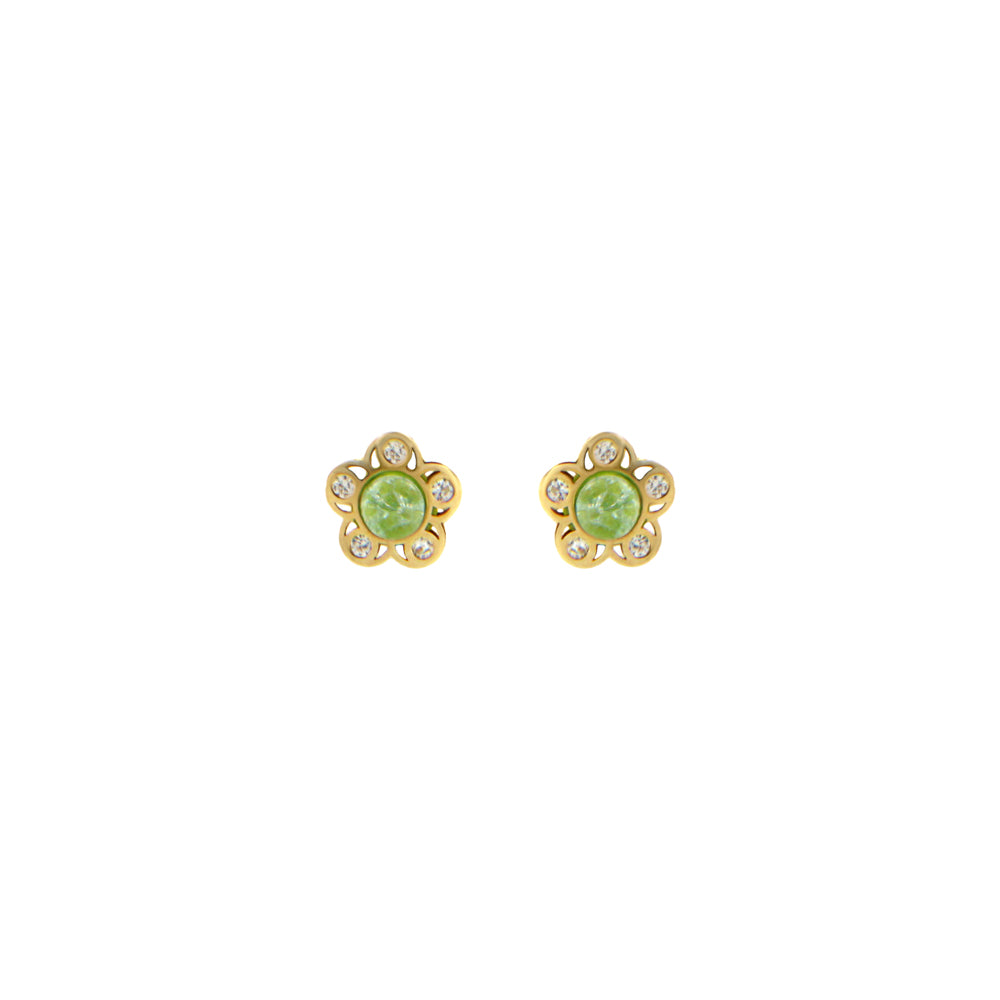 18ct gold Green stone flower earrings