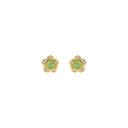 18ct gold Green stone flower earrings