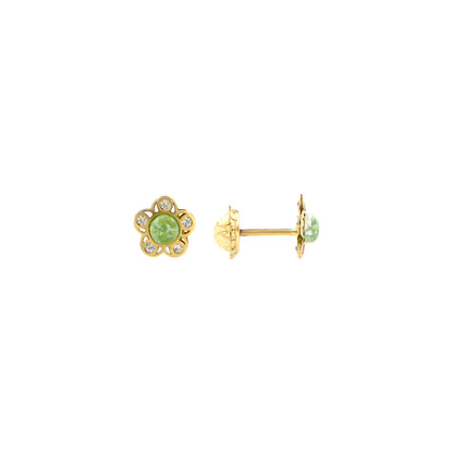 18ct gold Green stone flower earrings