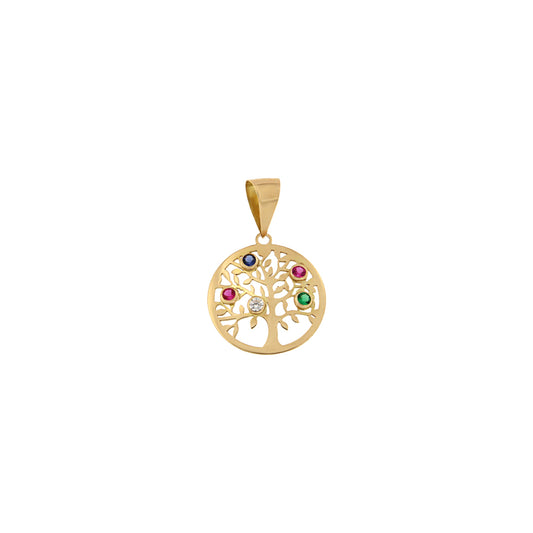 18ct gold Tree of life pendant with multicoloured stones