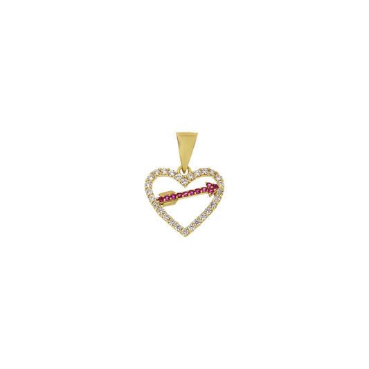 18ct gold Heart arrow stones pendant