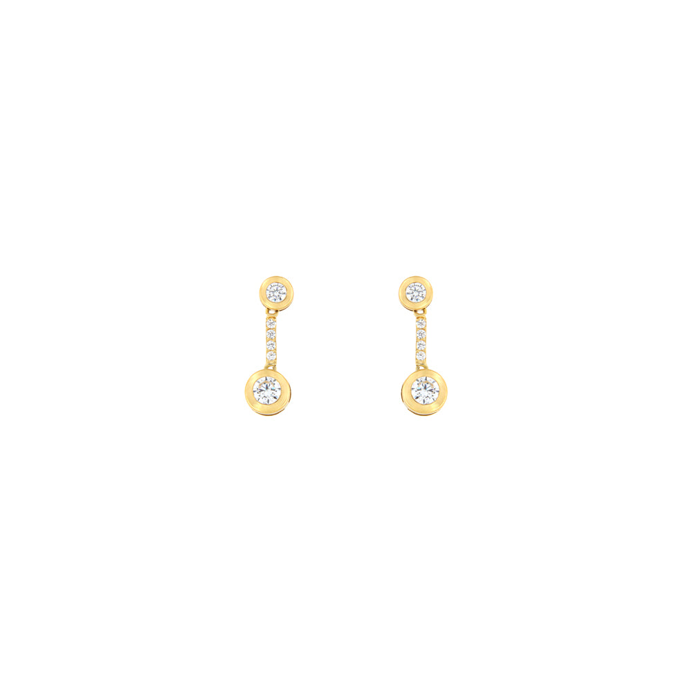 18ct gold Flat double earrings with white stones