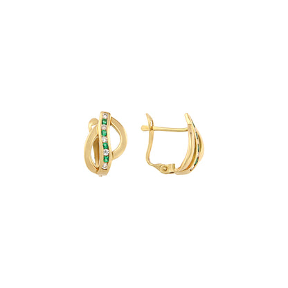 18ct gold  White and green stone earrings