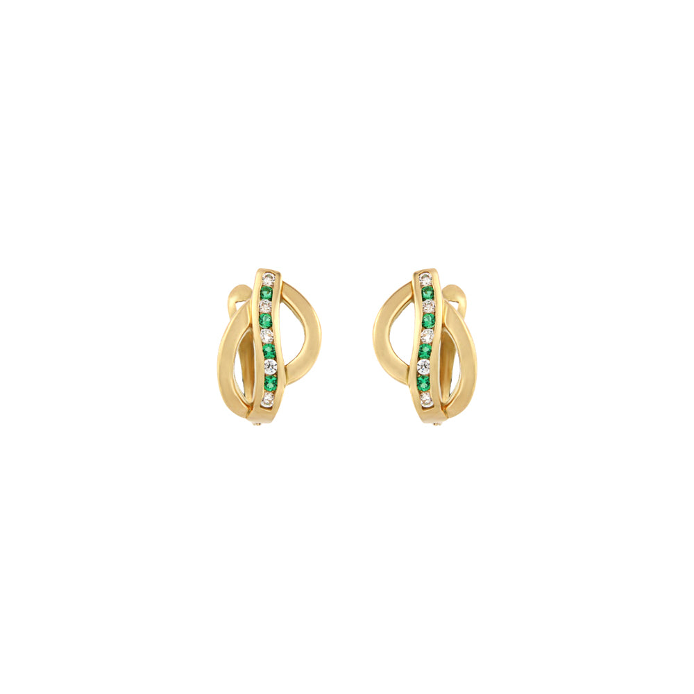 18ct gold  White and green stone earrings