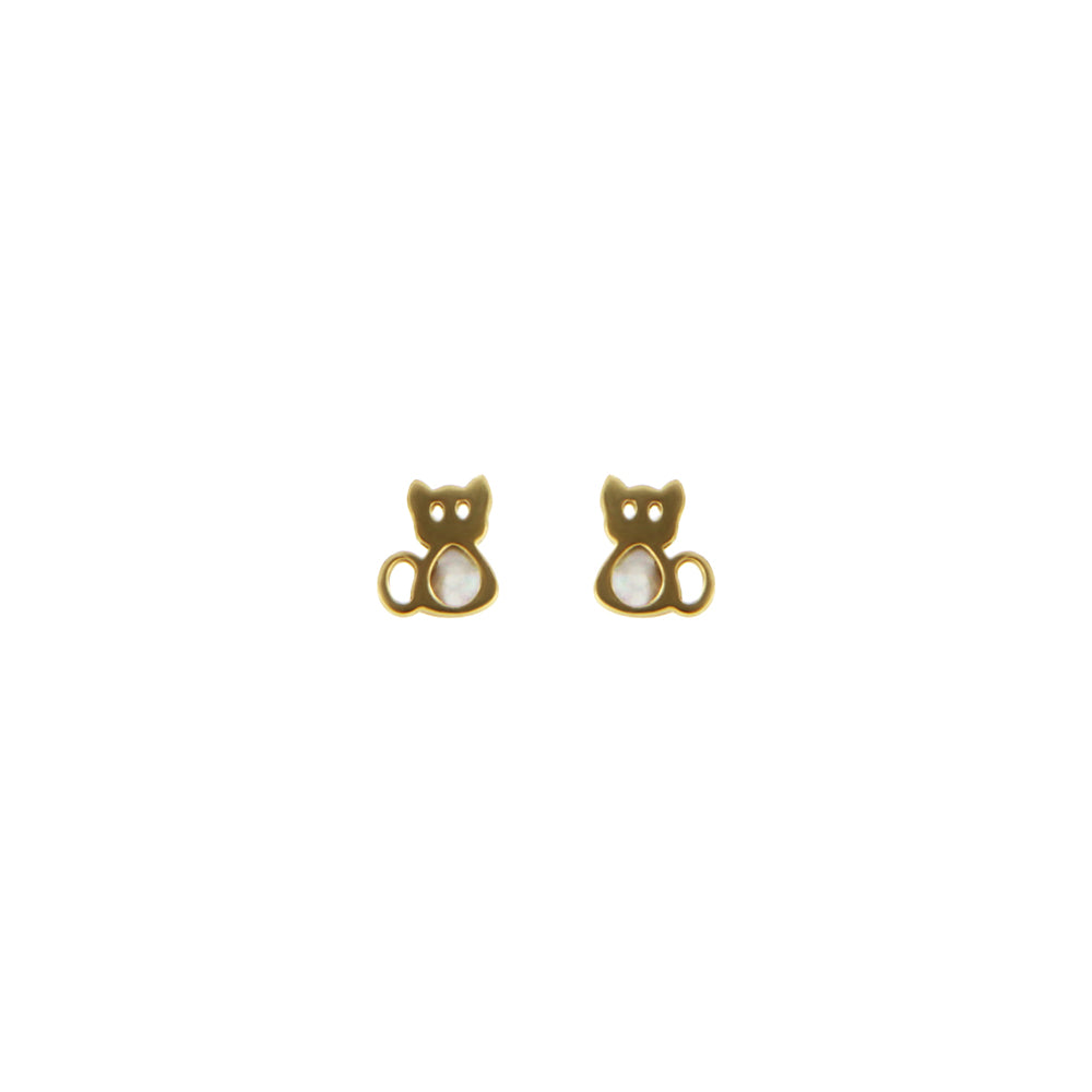 18ct gold Nacre cat earrings