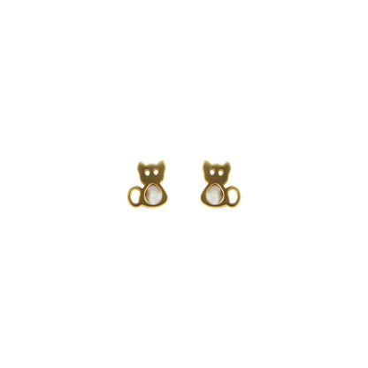 18ct gold Nacre cat earrings