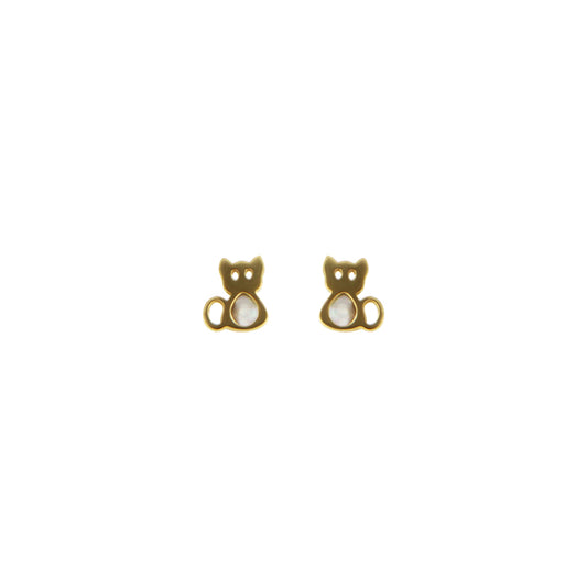 18ct gold Nacre cat earrings