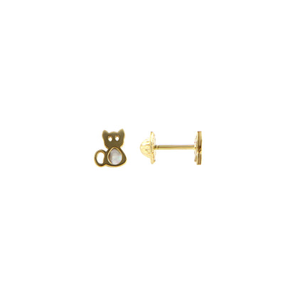 18ct gold Nacre cat earrings