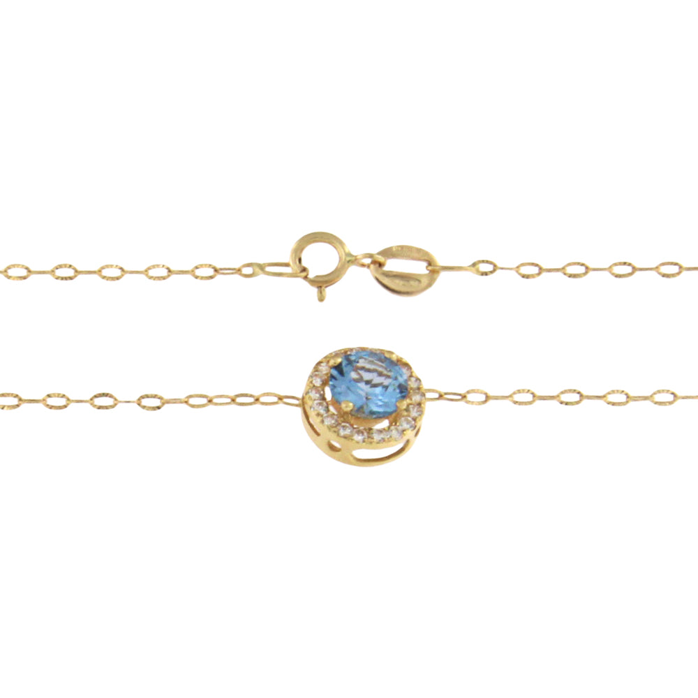 18ct gold Round light blue stone necklace