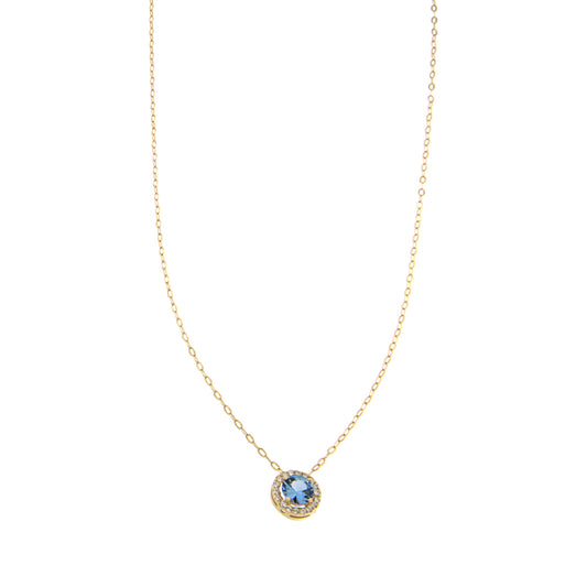 18ct gold Round light blue stone necklace