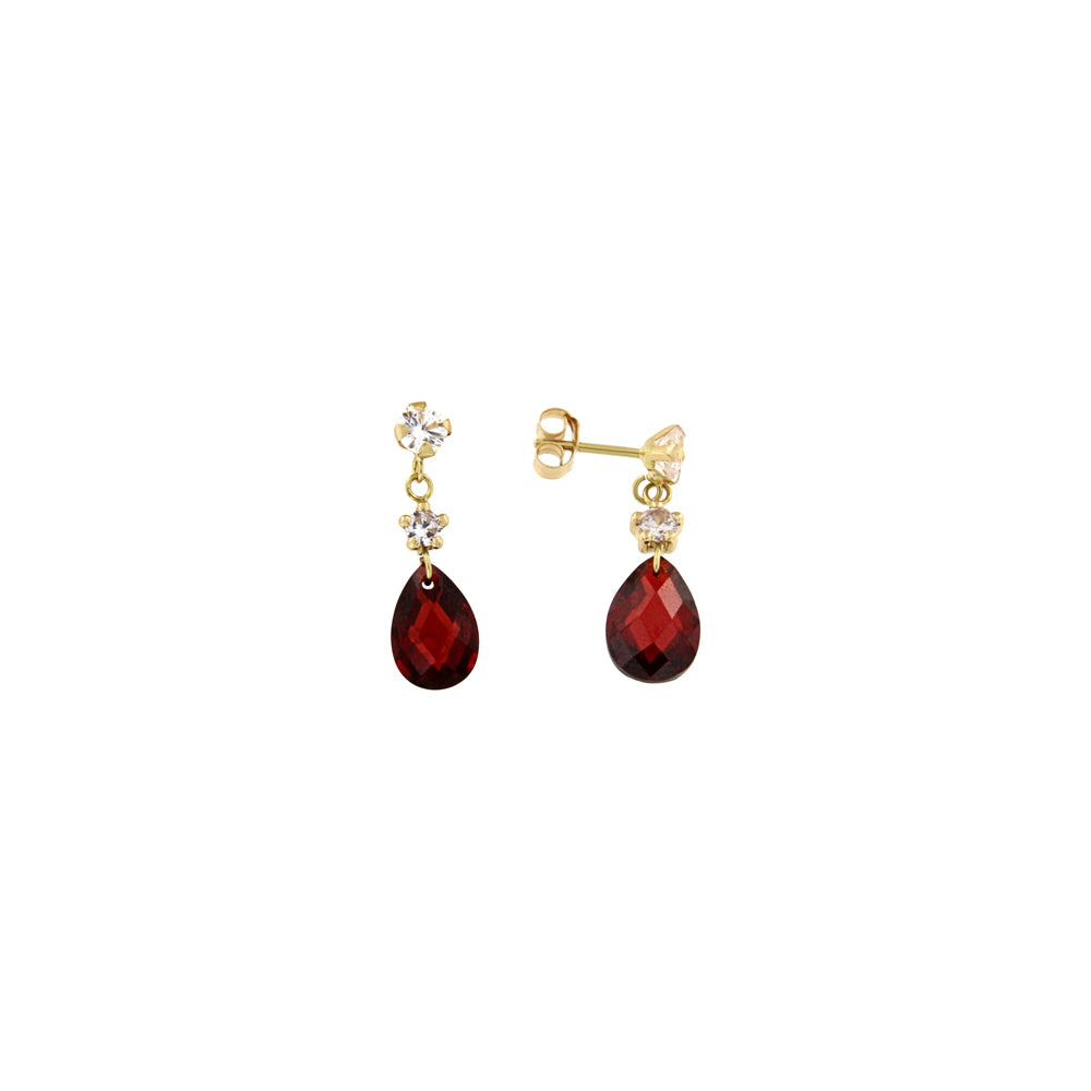 18ct gold Long red stone drop earrings