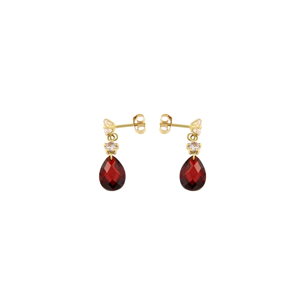 18ct gold Long red stone drop earrings