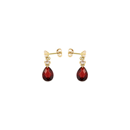 18ct gold Long red stone drop earrings