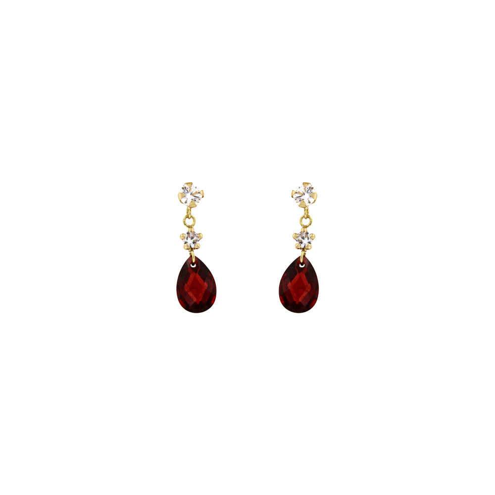 18ct gold Long red stone drop earrings